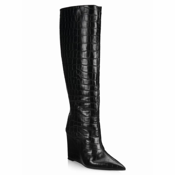 SCHUTZ Asya Up Croc-Embossed Wedge Boots Black | 6B - Picture 3 of 16